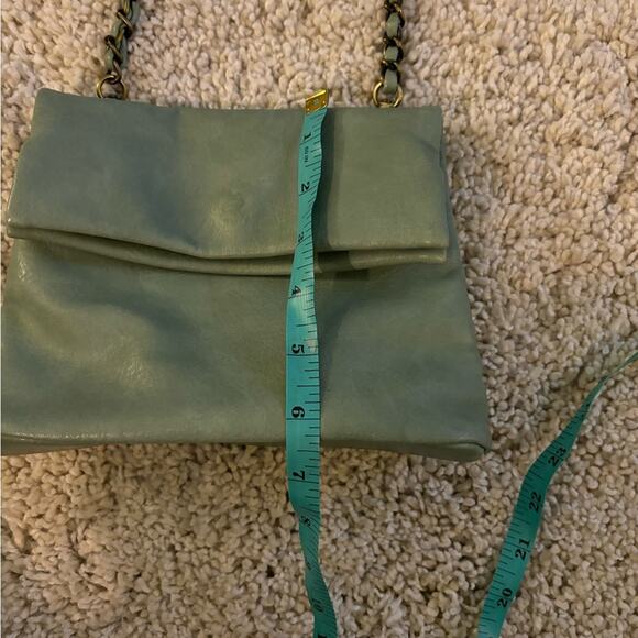 By Anthropologie Blue Green Chain Strap Magnetic Closure Crossbody Clutch Bag - Picture 8 of 9